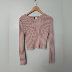 Divided by H M Women Rib Knit Sweater Dusty Pink Cropped Flared Sleeve XL